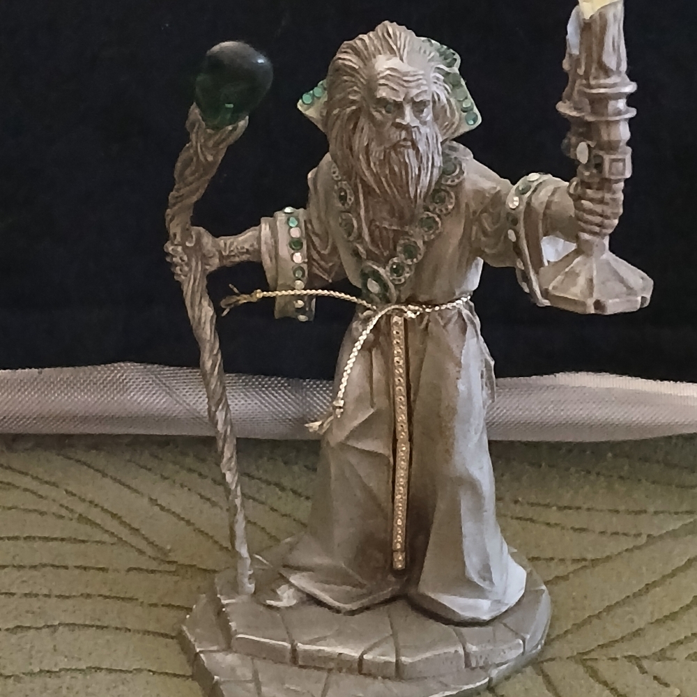 Vintage 1991 Grenadier Pewter Wizard Figurine Turquoise + Crystal Accents EUC